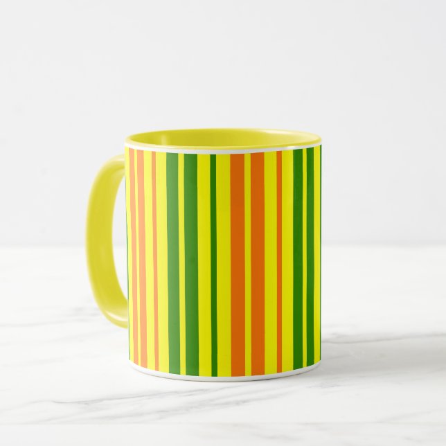 Taza Diseño de rayas verticales naranja amarillo verde  (Anverso izquierdo)