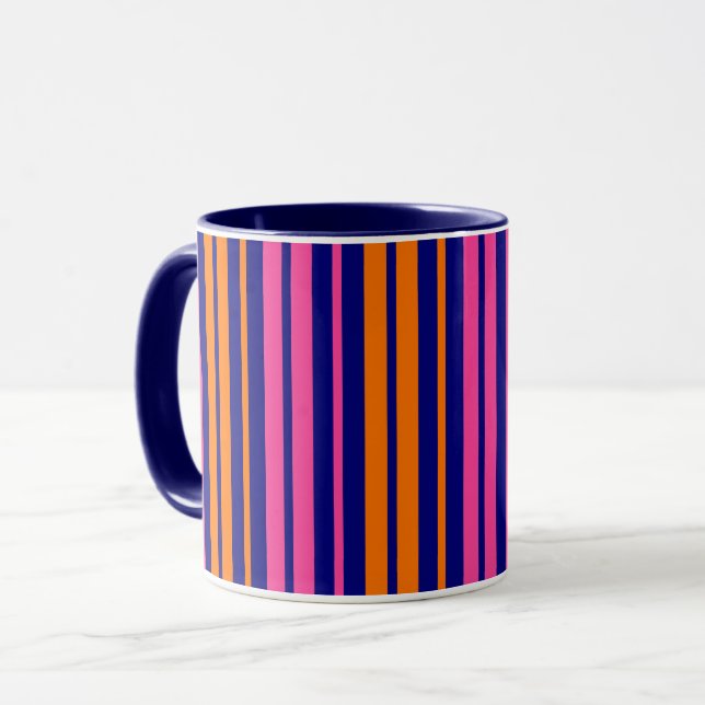 Taza Diseño de rayas verticales naranja azul rosa (Anverso izquierdo)