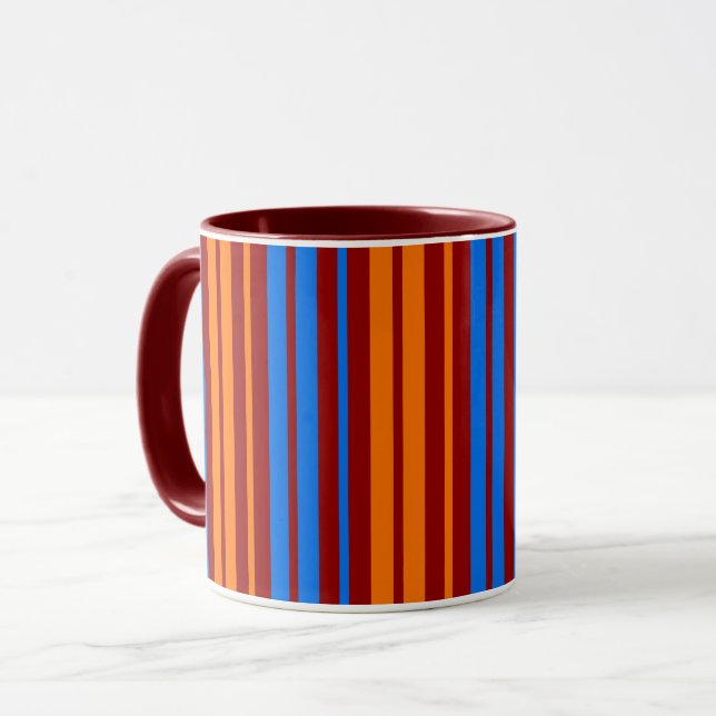 Taza Diseño de rayas verticales naranja rojo azul   (Anverso izquierdo)