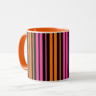 Taza Diseño de rayas verticales naranjas y rosas oscura