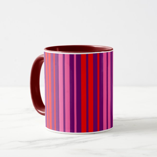 Taza Diseño de rayas verticales rosa morado rojo   (Anverso izquierdo)