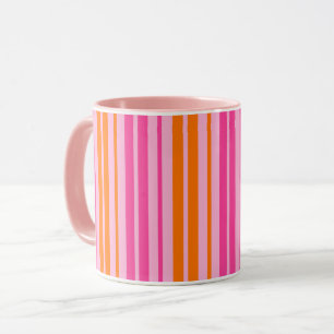 Taza Diseño de rayas verticales rosa y naranja