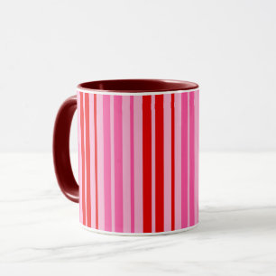 Taza Diseño de rayas verticales rosadas y rojas de chic