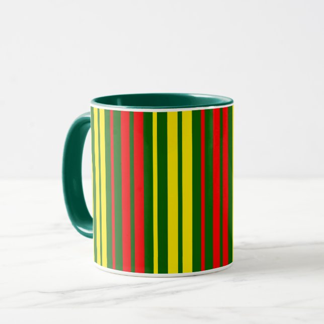 Taza Diseño de rayas verticales verde amarillo rojo (Anverso izquierdo)