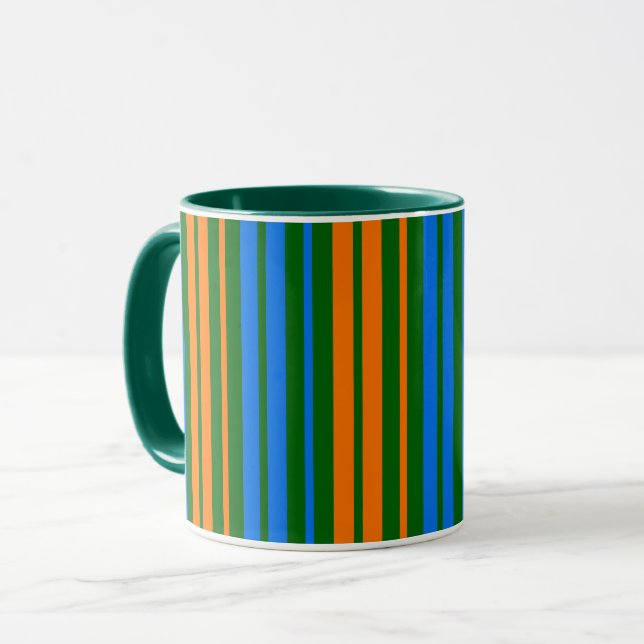 Taza Diseño de rayas verticales verde naranja azul   (Anverso izquierdo)
