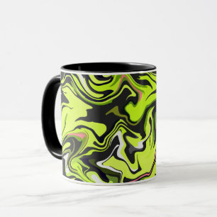 Taza Diseño de remolino abstracto con verde y negro