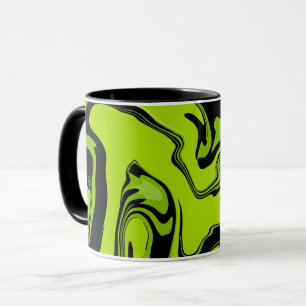 Taza Diseño de remolino verde y negro abstracto