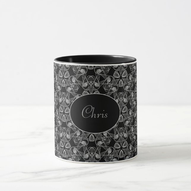 Taza Diseño de resumen en blanco y negro (Centro)