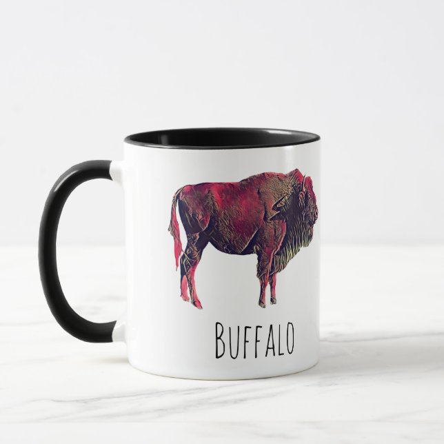 Taza Diseño de Retrato de Búfalo para Animales de Bison (Izquierda)