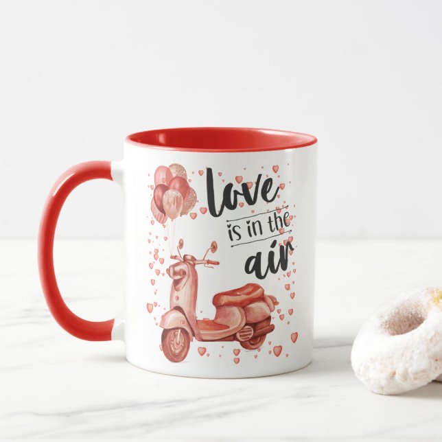 Taza Diseño de San Valentín: scooter y globos mug (Con donut)