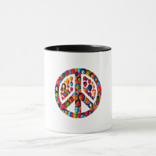 Taza Diseño de signo de paz de unidad global de diversi