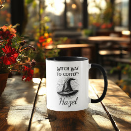 Taza Diseño de sombrero de bruja negro y blanco persona