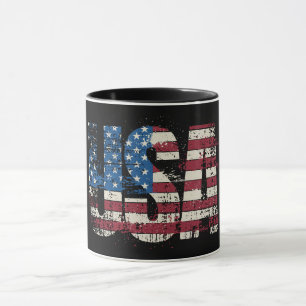 Taza Diseño de texto gruñón de EE.UU. con bandera