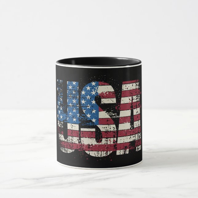 Taza Diseño de texto gruñón de EE.UU. con bandera (Centro)