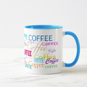 Taza Diseño de texto multicolor de café
