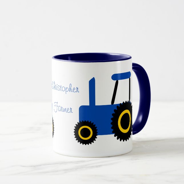 Taza Diseño de tractor azul personalizado (Anverso derecho)