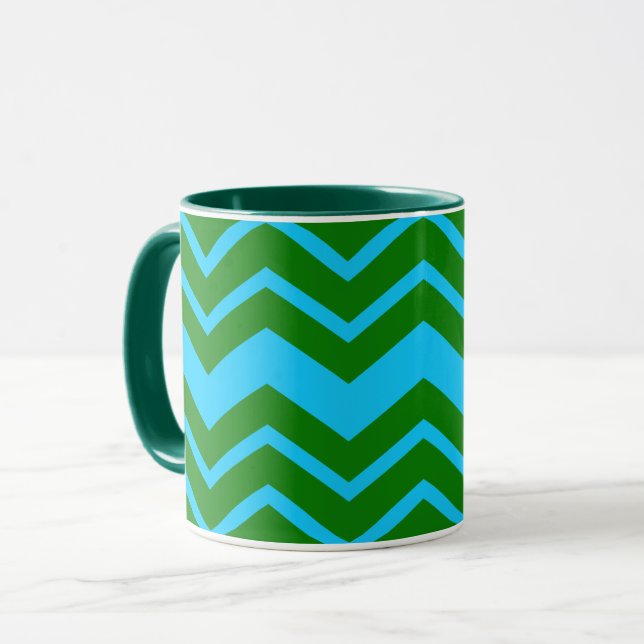 Taza Diseño de zigzag Chevron azul verde (Anverso izquierdo)