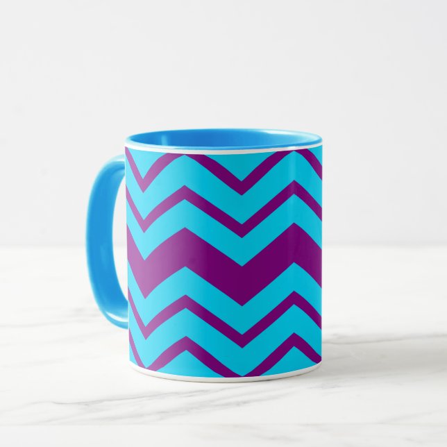 Taza Diseño de zigzag Chevron Morado Azul (Anverso izquierdo)