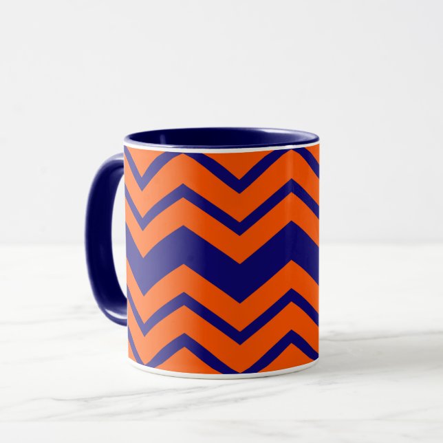 Taza Diseño de zigzag de Chevron azul naranja (Anverso izquierdo)