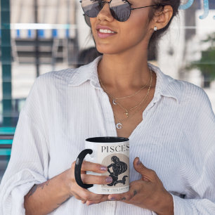 Taza Diseño de Zodiaco Femenino Piscis Marrón Negro 15