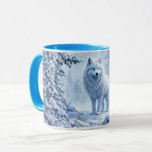 Taza Diseño del paisaje del lobo blanco ártico