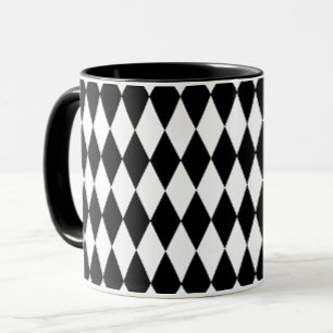 Taza Diseño del patrón de diamantes de Harlequin blanco