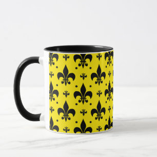 Taza Diseño del patrón de flor de lis de fondo amarillo
