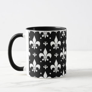 Taza Diseño del patrón de flor negro de lis
