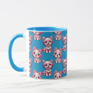 Taza Diseño del patrón de perro de cachorro rosa - azul