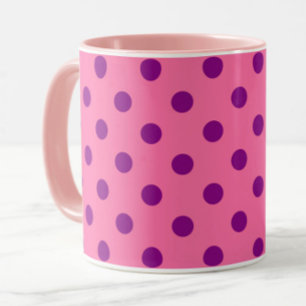 Taza Diseño del patrón de puntos de polka rosado púrpur