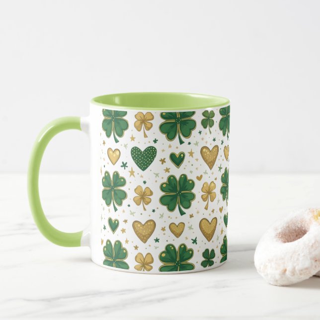 Taza Diseño del patrón de St. Patrick (Con donut)
