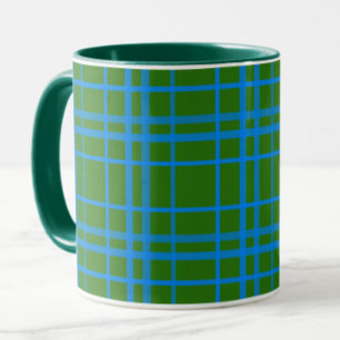 Taza Diseño del patrón de trazados de tartán azul sobre