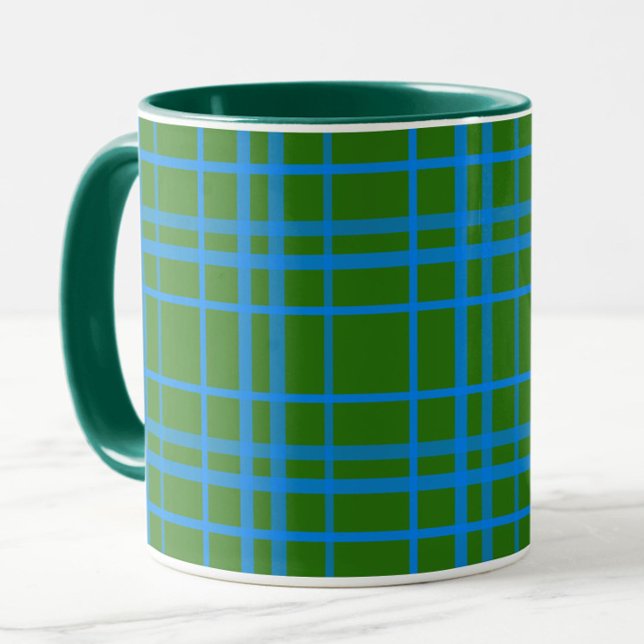 Taza Diseño del patrón de trazados de tartán azul sobre (Subido por el creador)