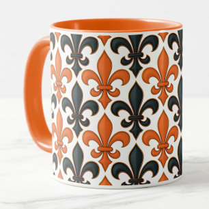 Taza Diseño del patrón Fleur-de-lis del barroco negro n