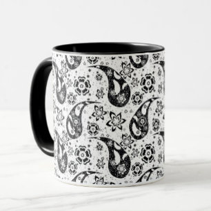 Taza Diseño del patrón Paisley floral blanca