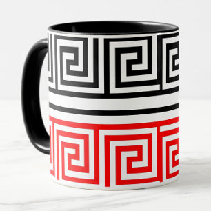 Taza Diseño del patrón rojo blanco negro griego de clav