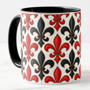 Taza Diseño del patrón rojo negro barroco Fleur-de-lis