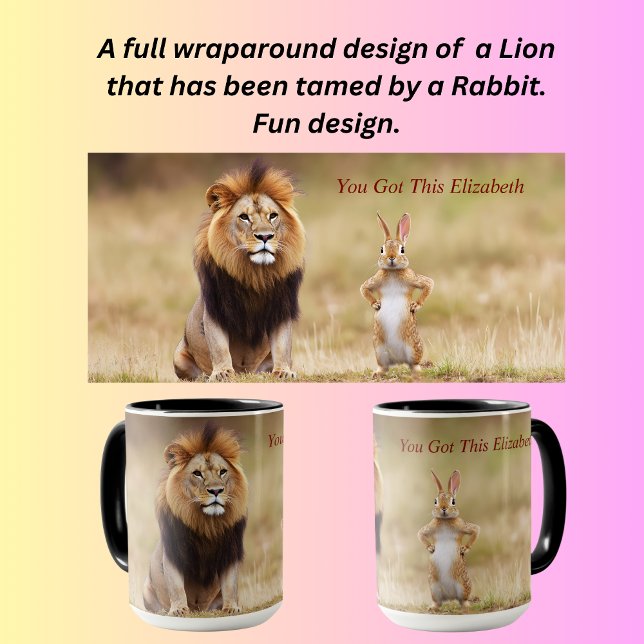 Taza Diseño divertido de león y conejo (Subido por el creador)