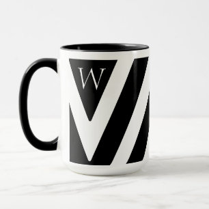 Taza Diseño elegante a rayas en blanco y negro inicial