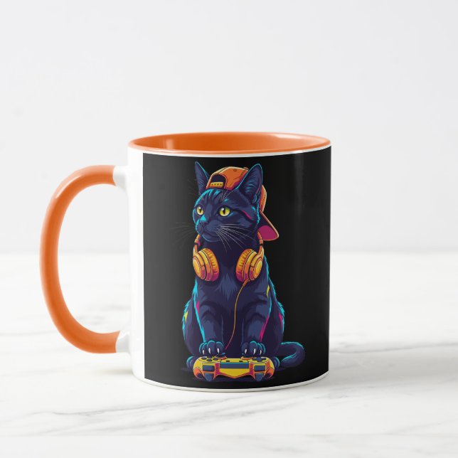 Taza Diseño espeluznante de Guay Black Cat Gamer Hallow (Izquierda)