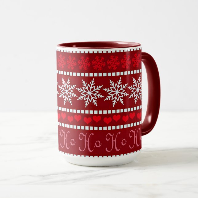 Taza Diseño festivo de copos de nieve y renos (Anverso derecho)