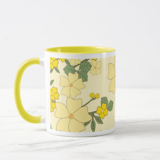 Taza Diseño floral amarillo limón amarillo vintage (Izquierda)