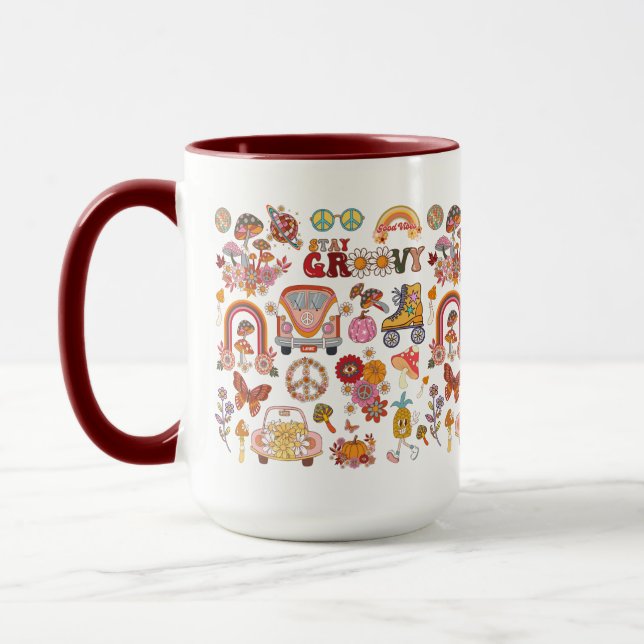 Taza Diseño floral Boho Daisy Flowers Retro Groovy (Izquierda)