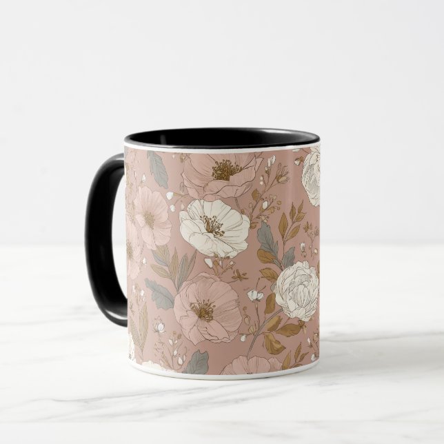 Taza Diseño floral boho dusty rose beige (Anverso izquierdo)