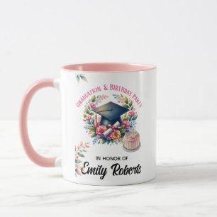 Taza Diseño Floral de Graduación y Fiesta de Cumpleaños