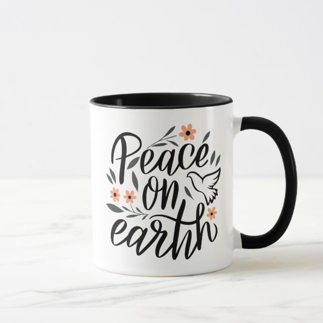 Taza Diseño floral de la paz en la Tierra (Derecha)
