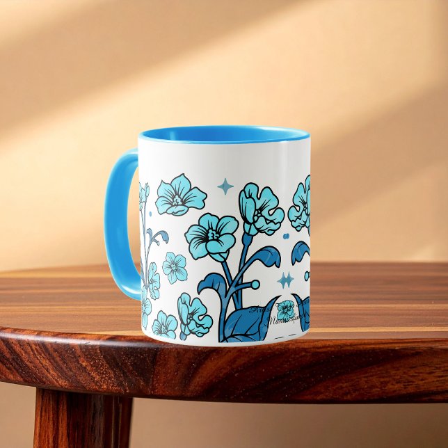 Taza Diseño floral elegante azul moderno (Subido por el creador)
