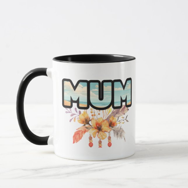 Taza diseño floral naranja de mamá, tazón de café (Izquierda)