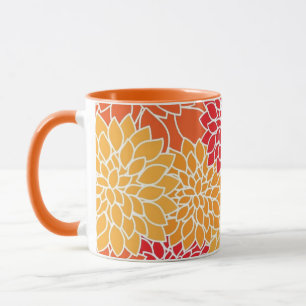 Taza Diseño floral oriental rojo y Naranja
