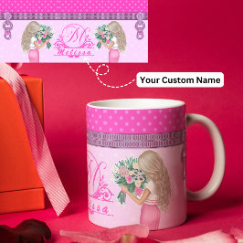 Taza Diseño floral rosa lindo monogramado elegante